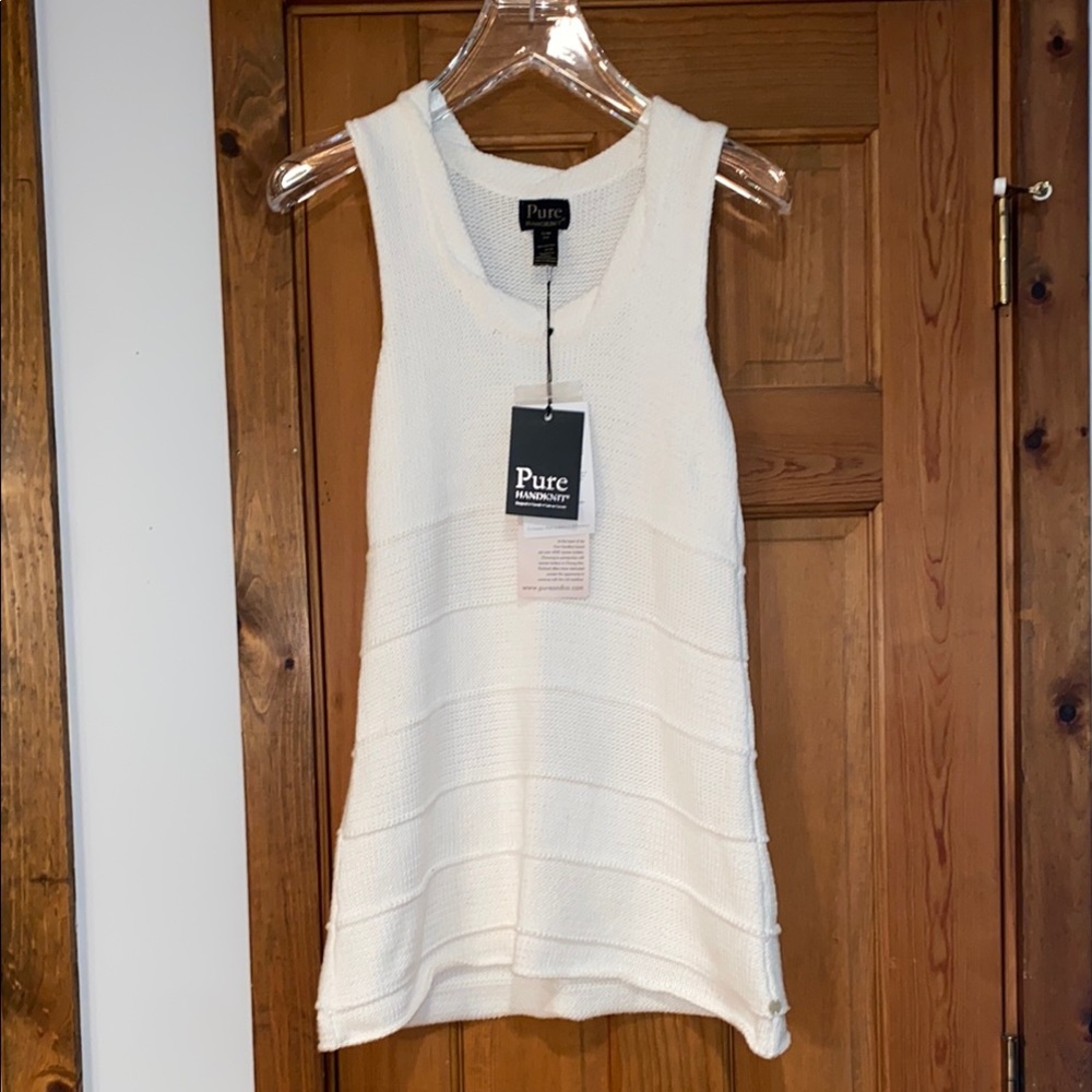 Pure Hand Knit Island Mini Dress White Tunic Pure & Co Sleeveless Beach Cover Up